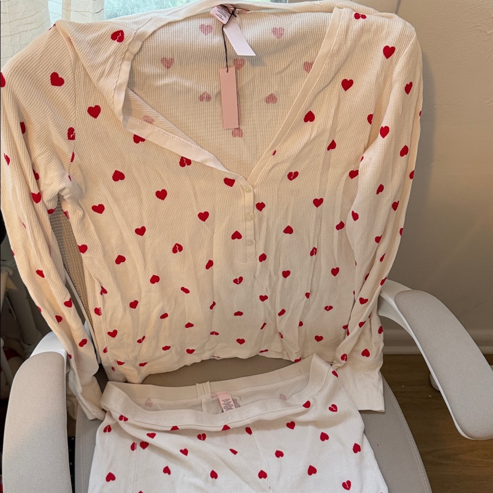 Victoria's Secret white and Red Heart Pajama Set